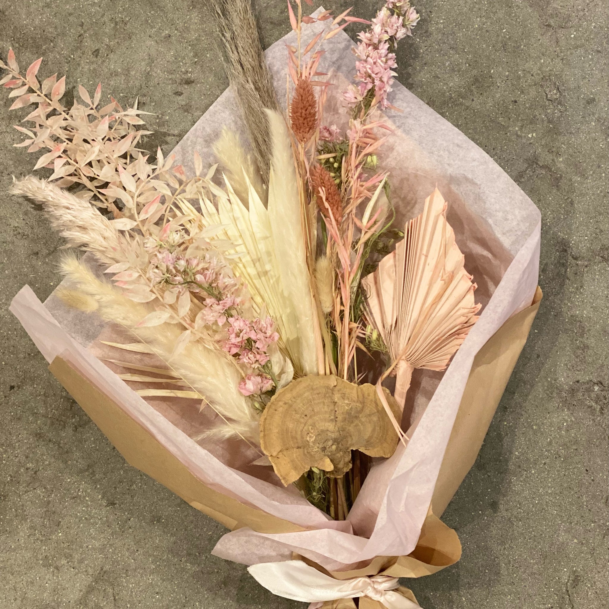 Dried Flower Bouquet  - Pinks and Pampas Grass - Shipping Available